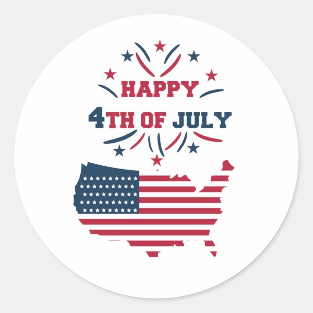 4th of July Fireworks USA Red White Blue Flag   Classic Round Sticker (Front)