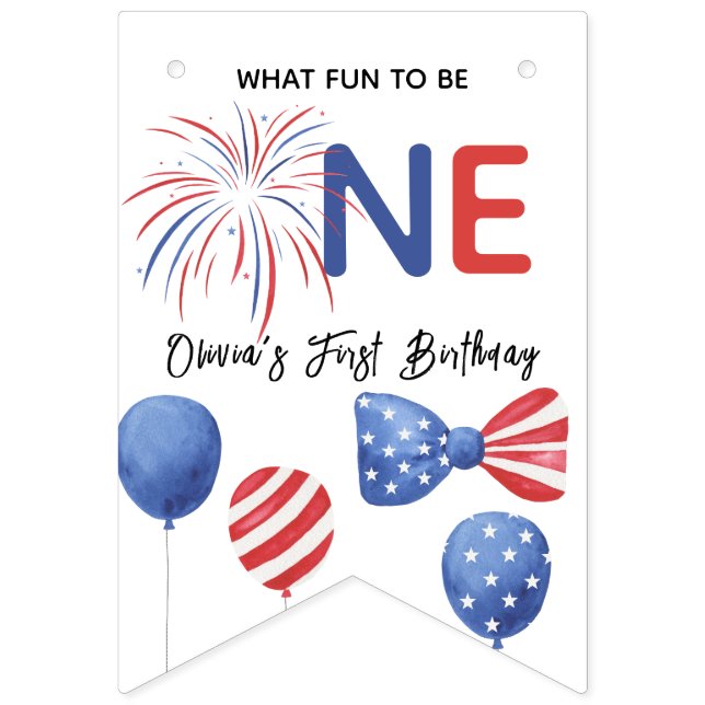 4th of July First Birthday Party Bunting Flags (First Flag)