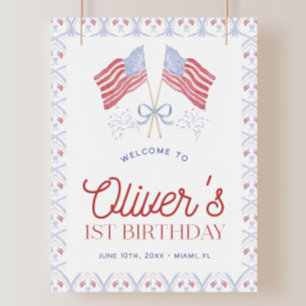 4th of July First Birthday Welcome Sign All Americ