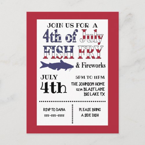 4th of July Fish Fry Invitation Postcard