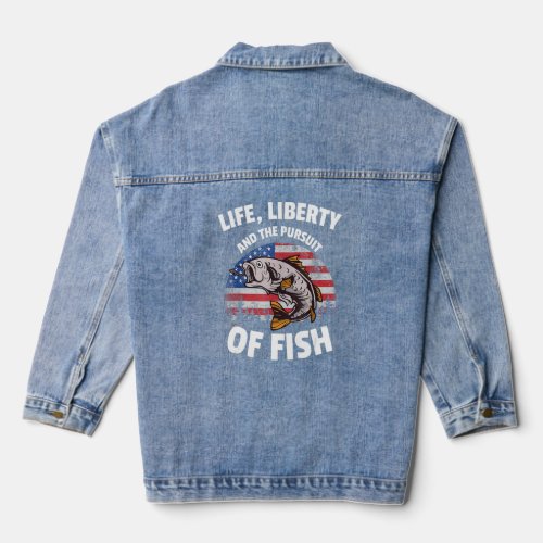 4th Of July Fishing American Flag Pursuit Of Fish  Denim Jacket
