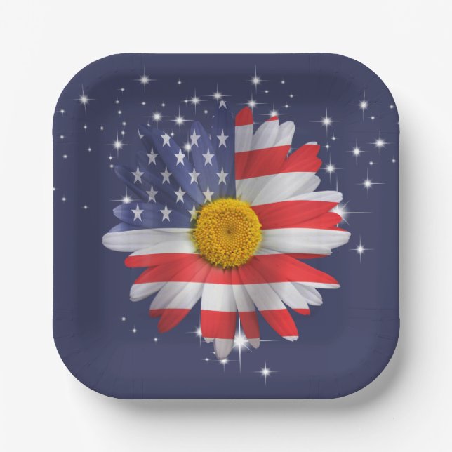 4th of July Flag Daisy  Paper Plates (Front)