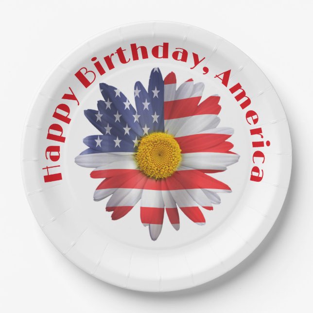 4th of July Flag Daisy  Paper Plates (Front)