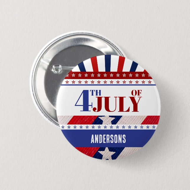 4th of July Flag of America Stars Stripes Custom Button (Front & Back)