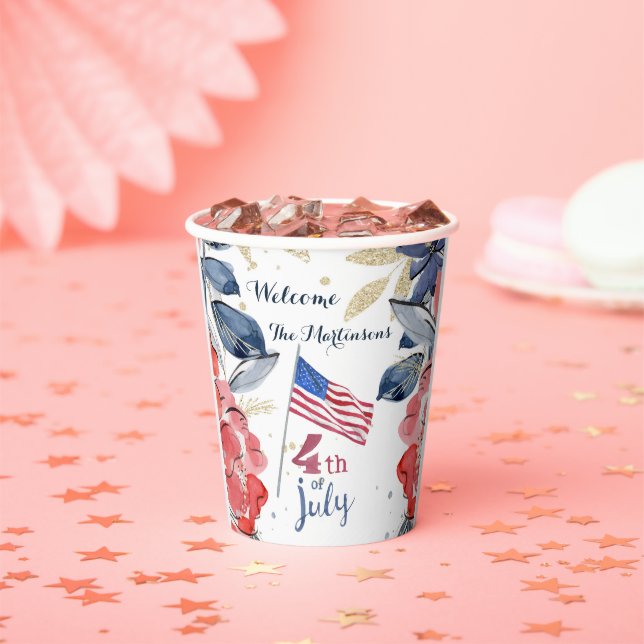 4th of July Flag Personalized Stylish   Paper Cups (Insitu)