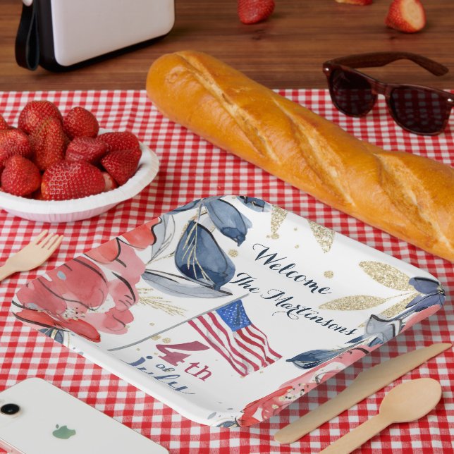 4th of July Flag Personalized Stylish Paper  Plates (Picnic)
