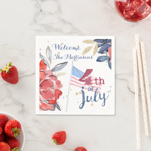 4th of July Flag Personalized Stylish Party   Napkins