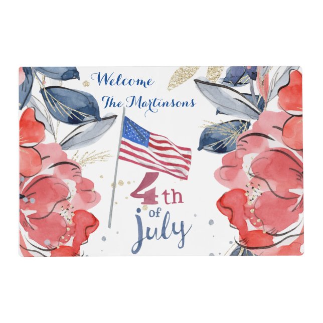 4th of July Flag Personalized Stylish Placemat (Front)