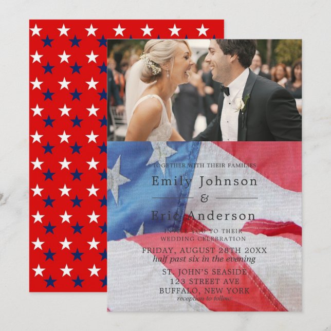 4th Of July Flag Photo Wedding Invitation (Front/Back)