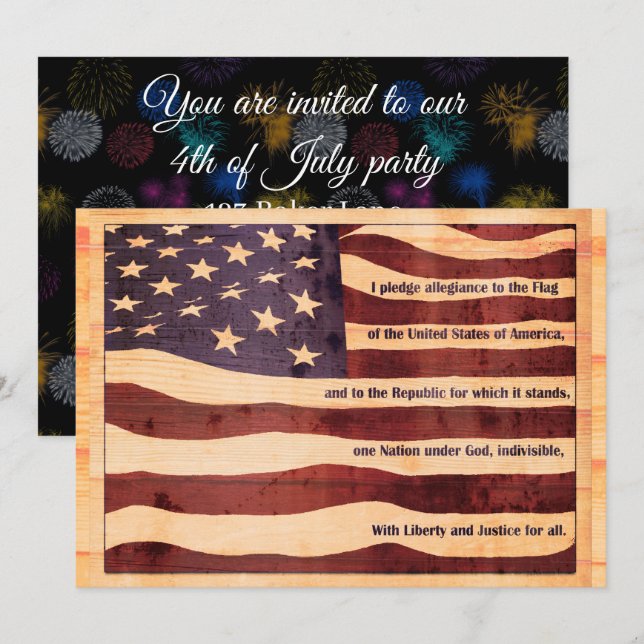 4th of July Flag Pledge of Allegiance fireworks Invitation (Front/Back)