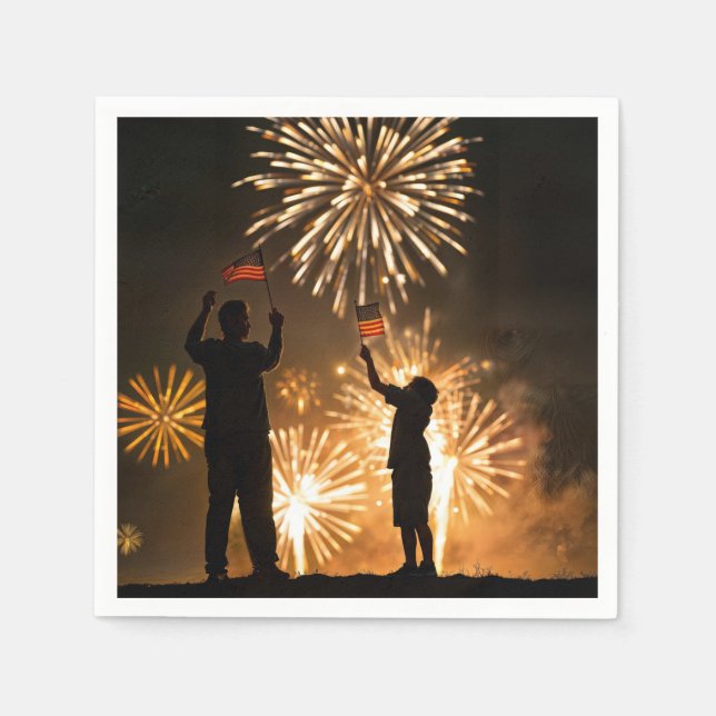 4th of July Flags and Fireworks Napkins (Front)