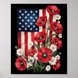 4th Of July Floral American Flag Independence Day  Poster