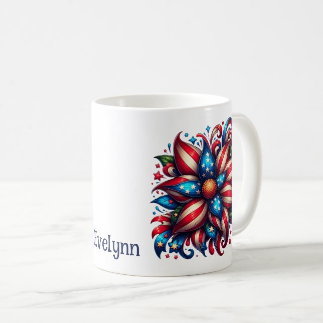 4th Of July Floral Personalized Coffee Mug (Front Right)