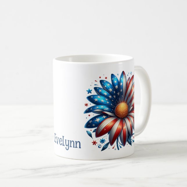 4th Of July Floral Personalized Coffee Mug (Front Right)