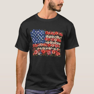 4th of July Floral USA American Flag T-Shirt