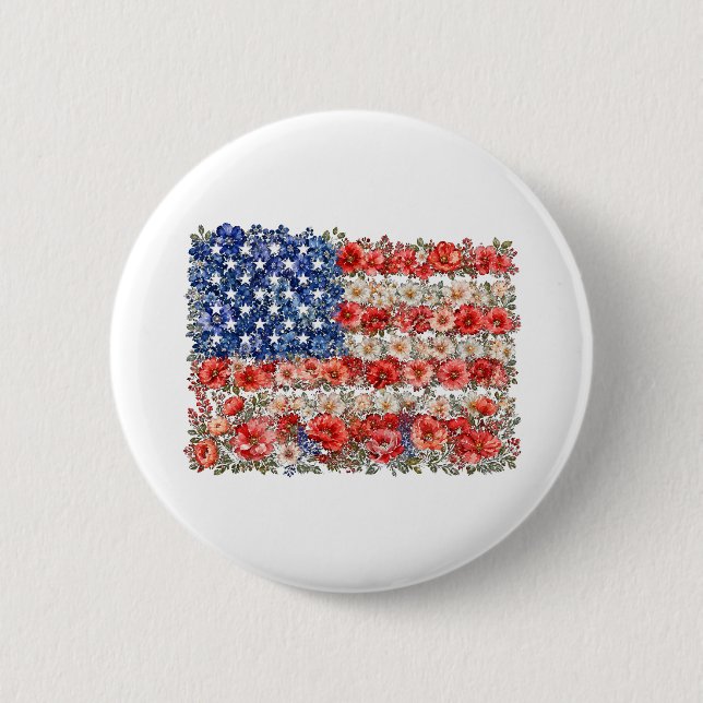 4th of July Floral USA Flag Button (Front)