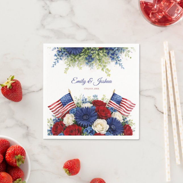 4th of July Flowers and Flag Wedding Napkins (Insitu)