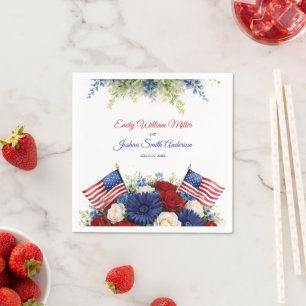 4th of July Flowers and Flag Wedding Napkins