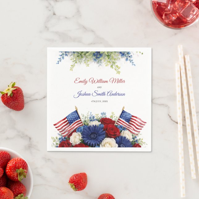 4th of July Flowers and Flag Wedding Napkins (Insitu)
