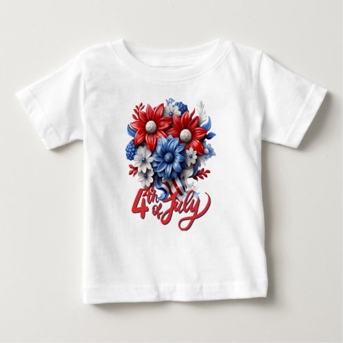 4th of July Flowers in Red White  Blue Patriotic Baby T_Shirt