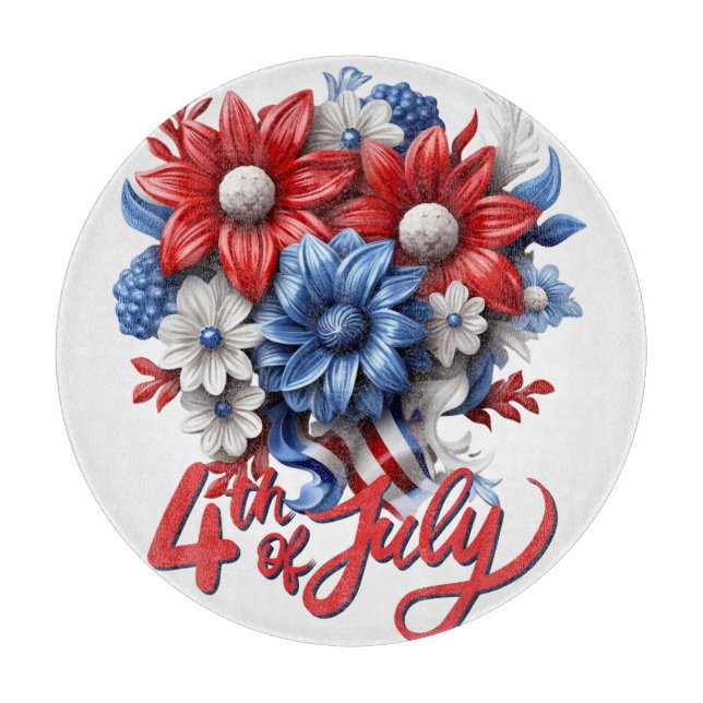 4th of July Flowers in Red White & Blue Patriotic Cutting Board (Front)