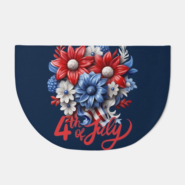 4th of July Flowers in Red White & Blue Patriotic Doormat (Front)