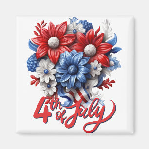 4th of July Flowers in Red White & Blue Patriotic Magnet