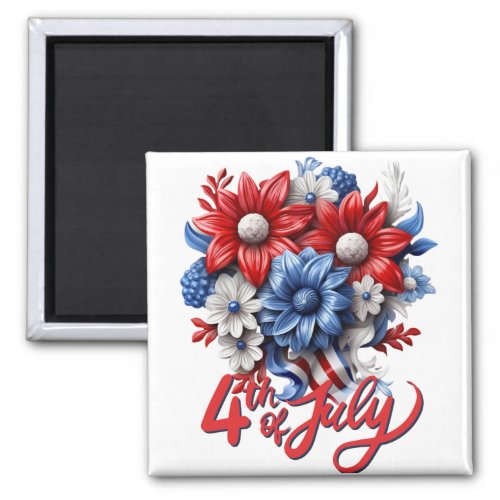 4th of July Flowers in Red White  Blue Patriotic Magnet