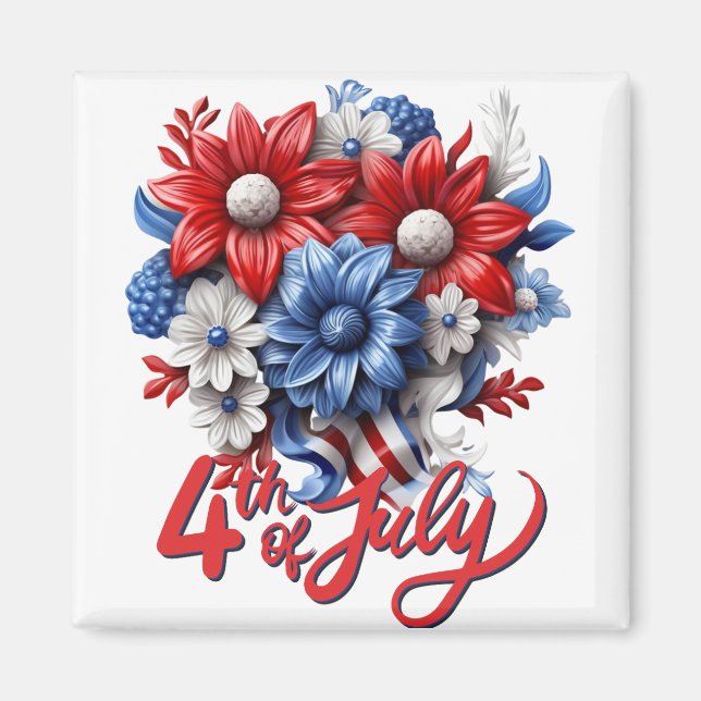 4th of July Flowers in Red White & Blue Patriotic Magnet (Front)