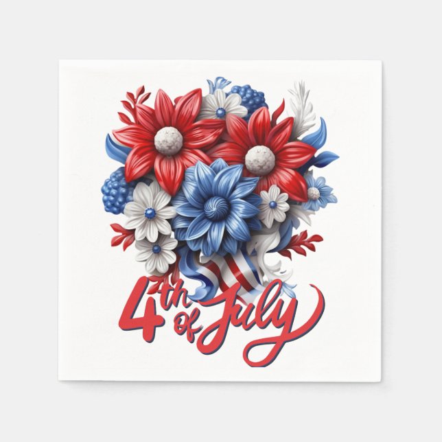 4th of July Flowers in Red White & Blue Patriotic Napkins (Front)
