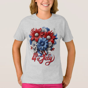 4th of July Flowers in Red White & Blue Patriotic T-Shirt