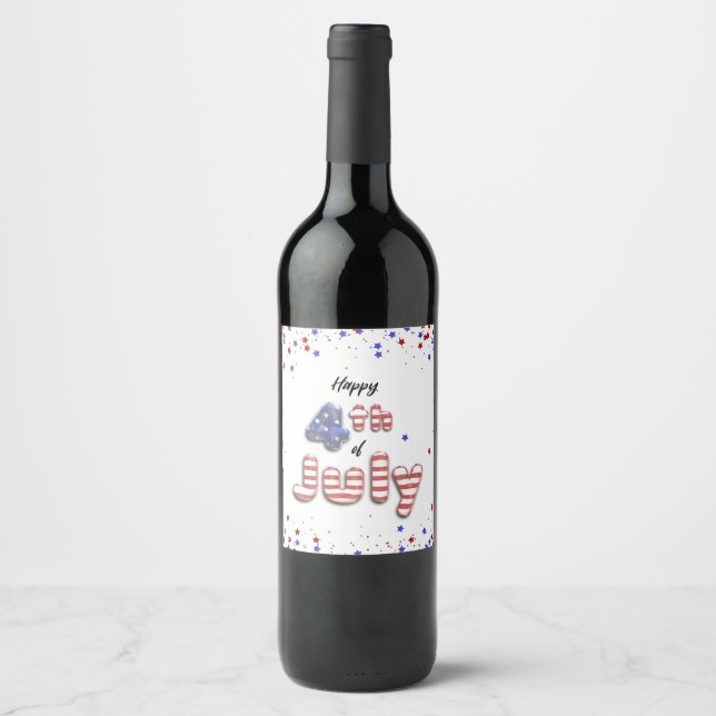 4th of July Foil Balloons Stars Stripes Wine Label (Front)