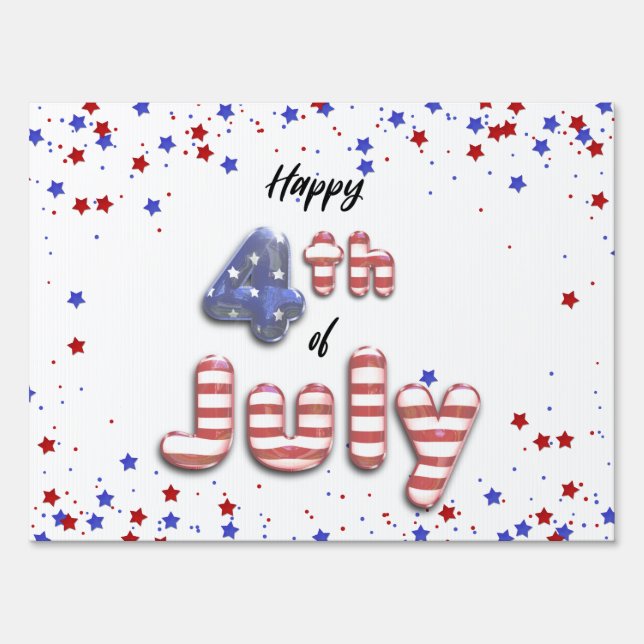 4th of July Foil Balloons Stars Stripes Yard Sign (Front)
