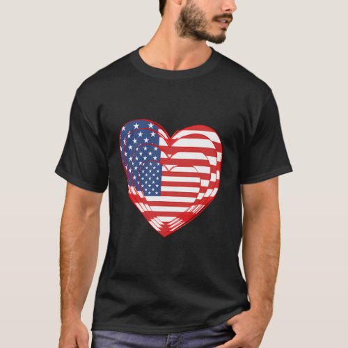 4Th Of July For Love Usa American Flag Heart T_Shirt