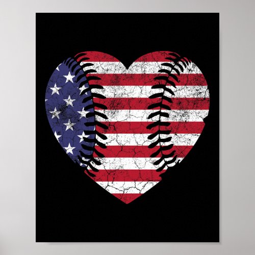 4th Of July For Women American Flag Baseball Heart Poster