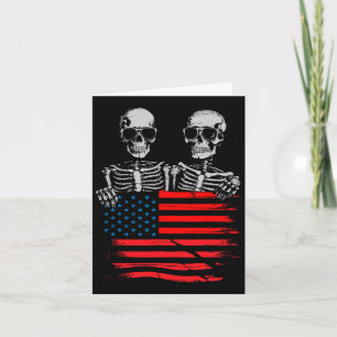 4th Of July For Women Men American Flag Skull Skel Card