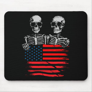 4th Of July For Women Men American Flag Skull Skel Mouse Pad