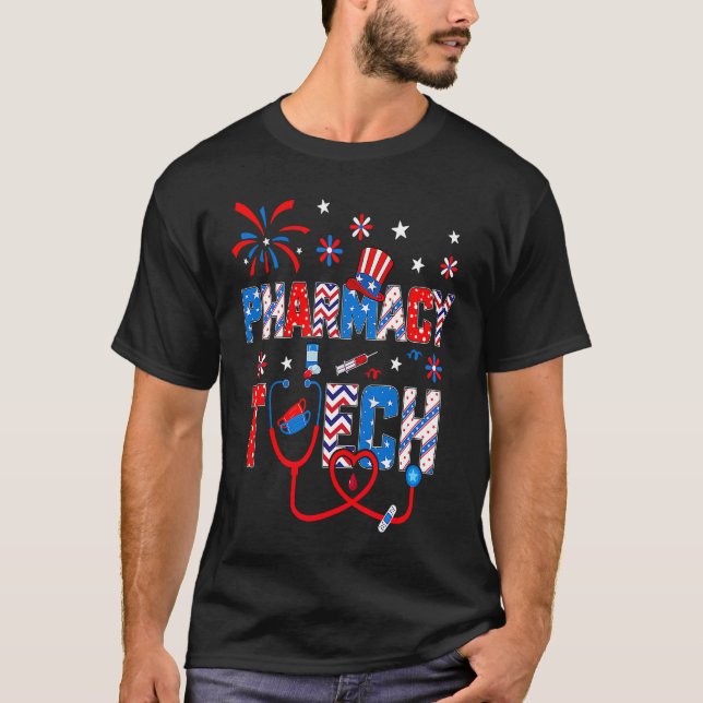 4th Of July For Women Stethoscope Pharmacy Tech Nu T-Shirt (Front)