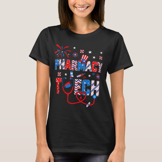 4th Of July For Women Stethoscope Pharmacy Tech Nu T-Shirt (Front)