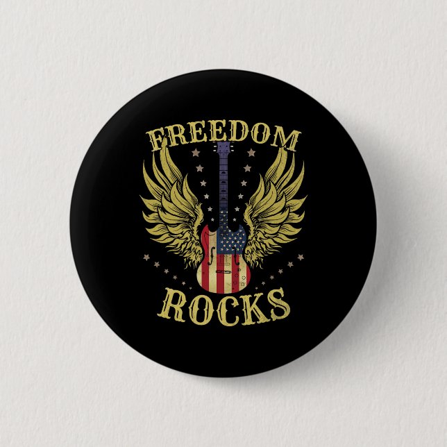 4th Of July Fourth Independence Day Guitar Freedom Button (Front)
