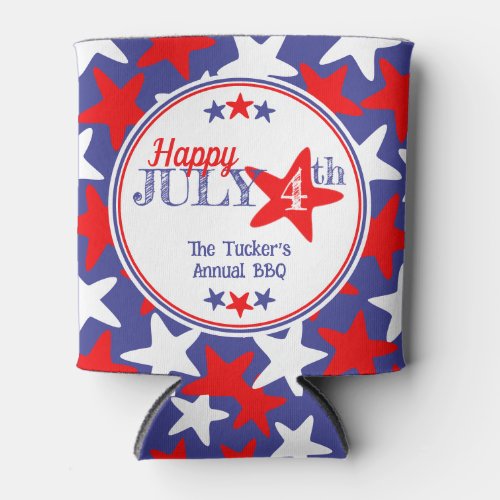 4th of July Fourth Stars Red White Blue Patriotic Can Cooler