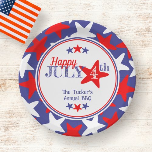 4th of July Fourth Stars Red White Blue Patriotic Paper Plates
