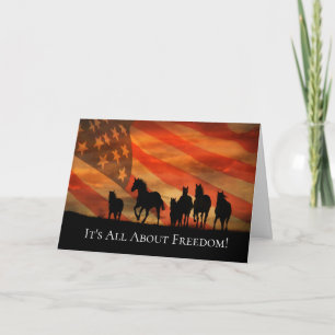 4th of July Freedom Patriotic Horses Flag Card