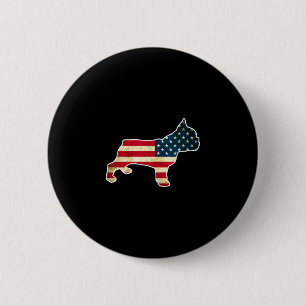 4th Of July French Bulldog Dog American Flag Button