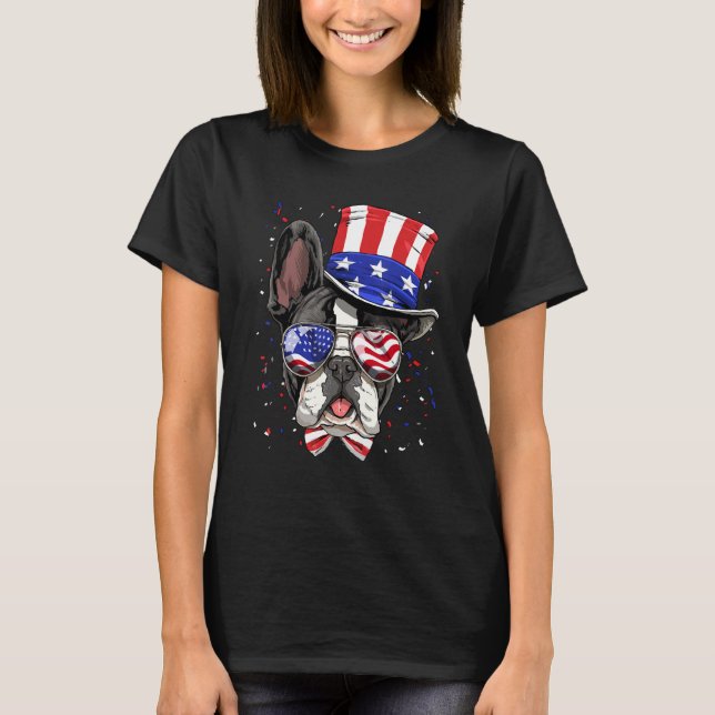 4th of July French Bulldog Patriotic American USA  T-Shirt (Front)