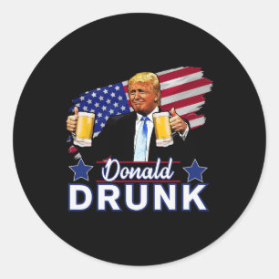 4th Of July Funny Drinking Presidents - Donald Dru Classic Round Sticker