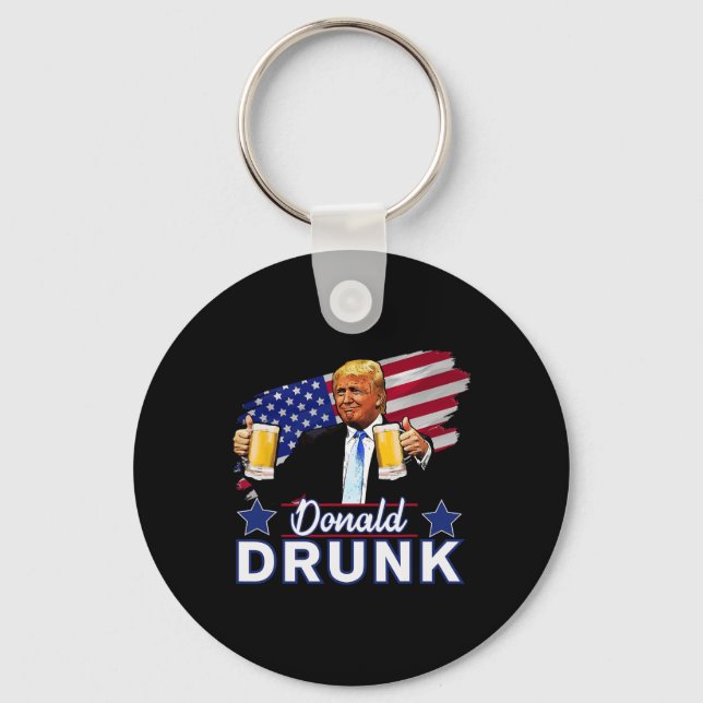 4th Of July Funny Drinking Presidents - Donald Dru Keychain (Front)