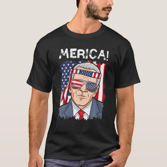 4Th Of July, Funny Joe Biden American Flag Sunglas T-Shirt (Front)