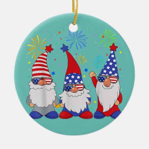 4th Of July Funny Patriotic Gnomes Sunglasses Ceramic Ornament