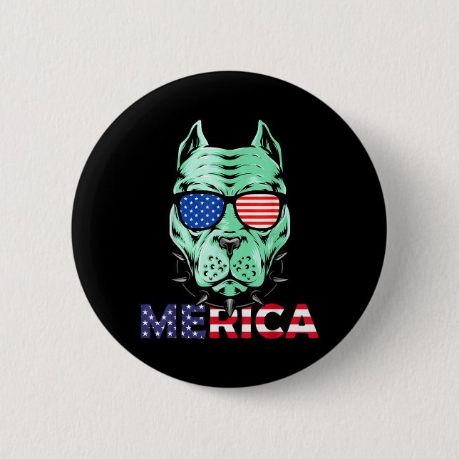 4th of July funny Pitbull Dog Independence day - Button (Front)